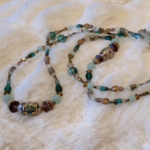Vintage OOAK Boho Czech glass, cloisonné, & aventurine Endless Necklace
